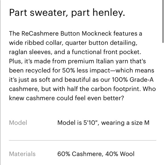Everlane - ReCashmere Button Mockneck - Size M - Picture 3 of 4